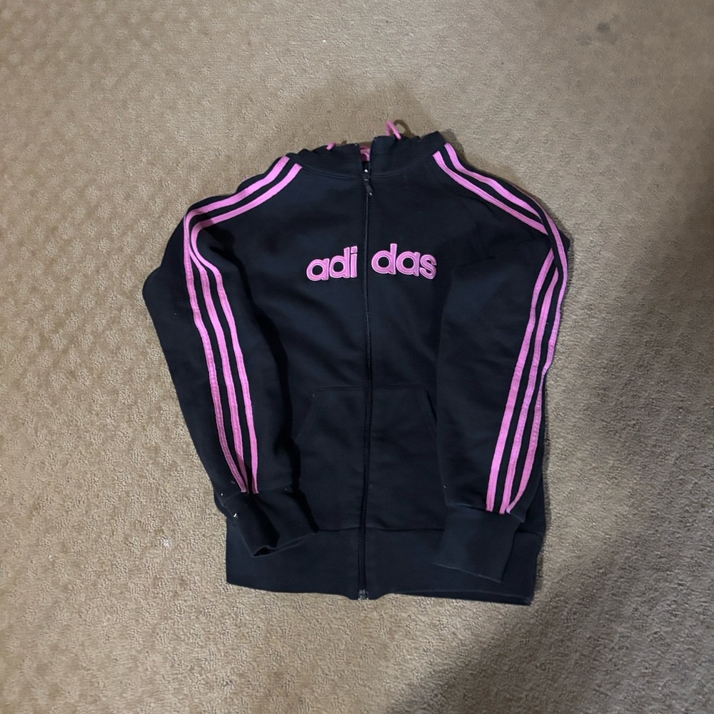 Adidas Black Jacket with Pink Stripes